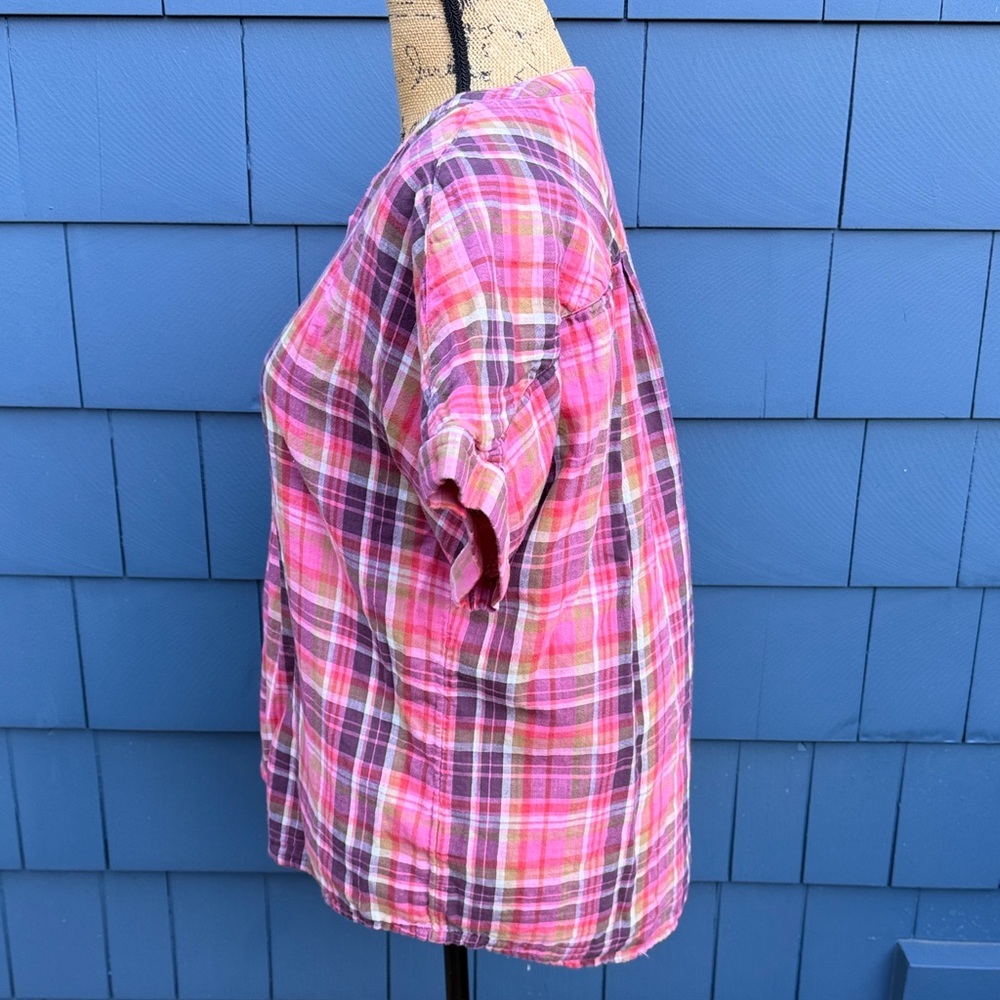Soft Surroundings Multicolor Plaid Top pink purple green medium cotton - Picture 7 of 10